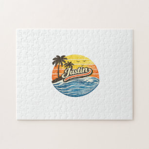 Justin Retro-Sonnenuntergangs-Name-Design Puzzle