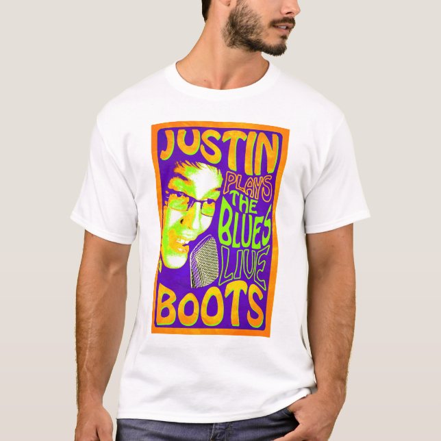 Justin-Stiefel spielt die Blues T-Shirt (Vorderseite)