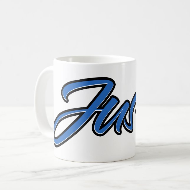 Justin Vorname Name blue Tasse Kaffeetasse (Vorderseite Links)