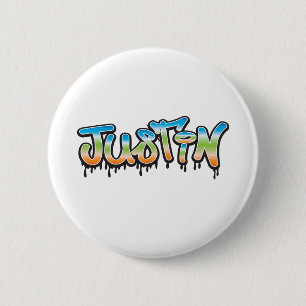 Justin Your Name graffiti Button