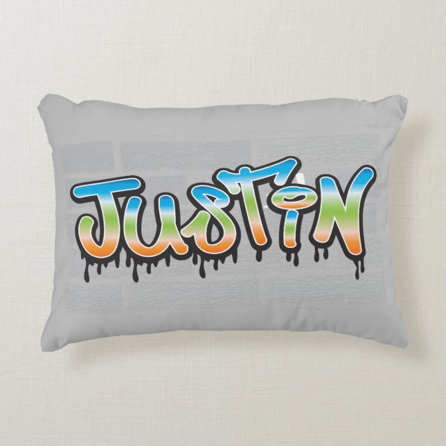 Justin your name graffiti logo Brick Wall Paint Dekokissen (Vorderseite)