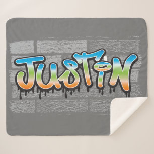Justin your name graffiti logo Brick Wall Paint Sherpadecke