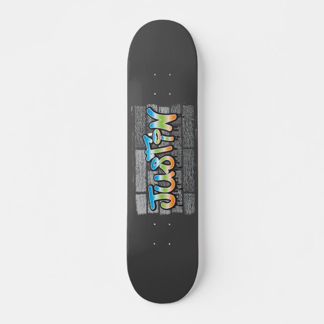 Justin your name graffiti logo Brick Wall Paint Skateboard (Vorne)