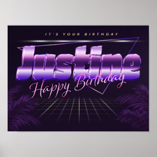 Justine Name Vorname lila retro Poster Geburtstag