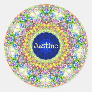 JUSTINE ~ Sweet Floral Pattern ~ Personalisiert ~ Runder Aufkleber