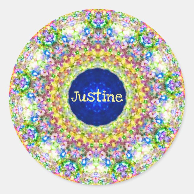 JUSTINE ~ Sweet Floral Pattern ~ Personalisiert ~ Runder Aufkleber (Vorderseite)