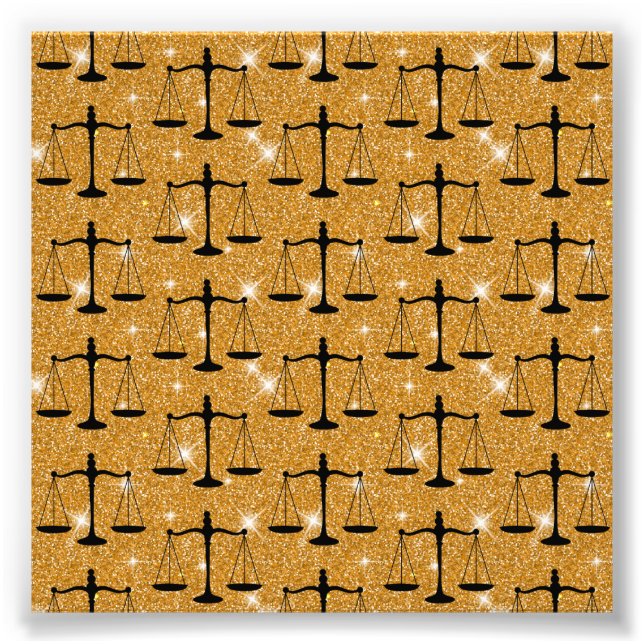 Justiz Symbol Balanced Scales Golden Glitzer Fotodruck (Vorne)