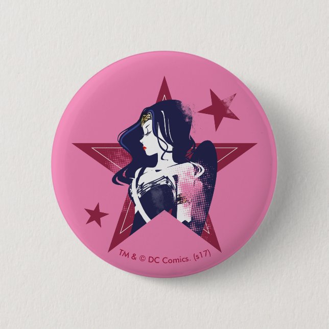 Justizbehörde| Wonder Woman & Stars Pop Kunst Button (Vorderseite)