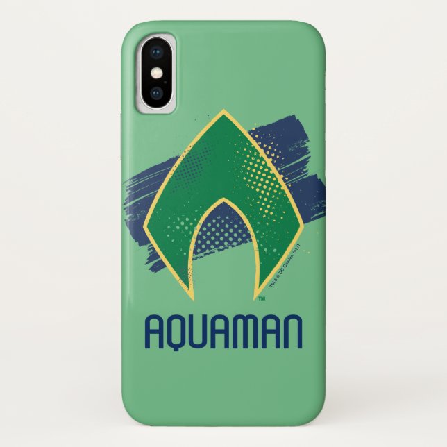 Justizielle Liga | Brush & Halftone Aquaman Symbol Case-Mate iPhone Hülle (Rückseite)