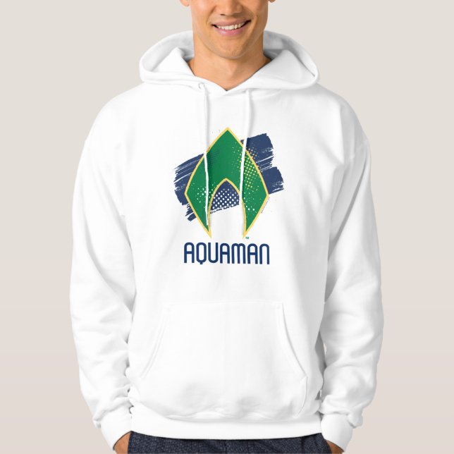Justizielle Liga | Brush & Halftone Aquaman Symbol Hoodie (Vorderseite)