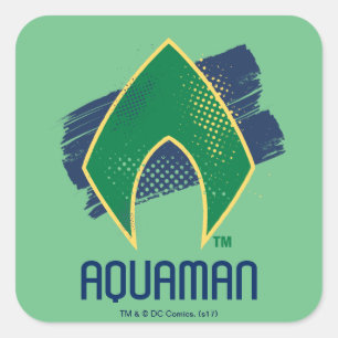 Justizielle Liga   Brush & Halftone Aquaman Symbol Quadratischer Aufkleber