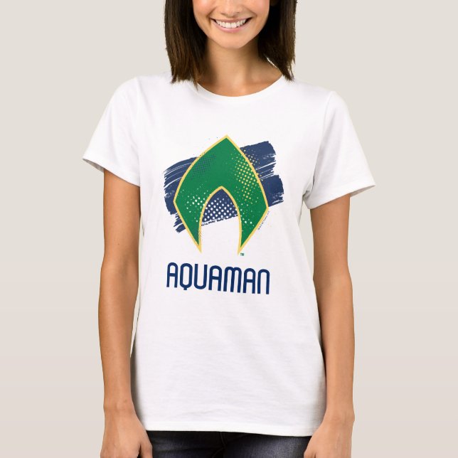 Justizielle Liga | Brush & Halftone Aquaman Symbol T-Shirt (Vorderseite)