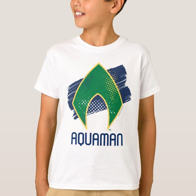 Justizielle Liga | Brush & Halftone Aquaman Symbol T-Shirt (Vorderseite)