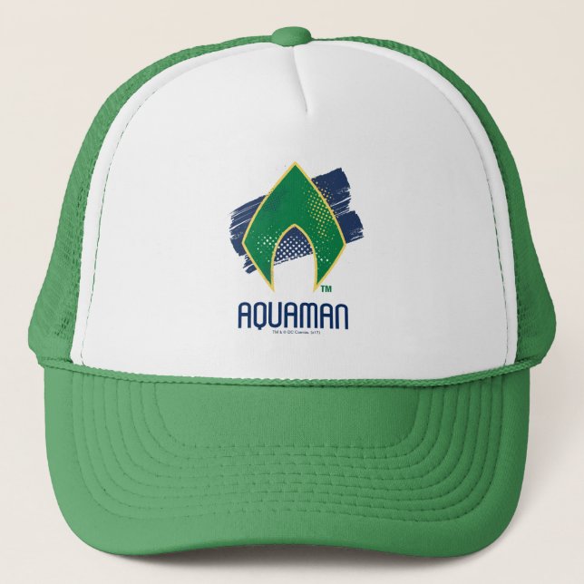 Justizielle Liga | Brush & Halftone Aquaman Symbol Truckerkappe (Vorderseite)