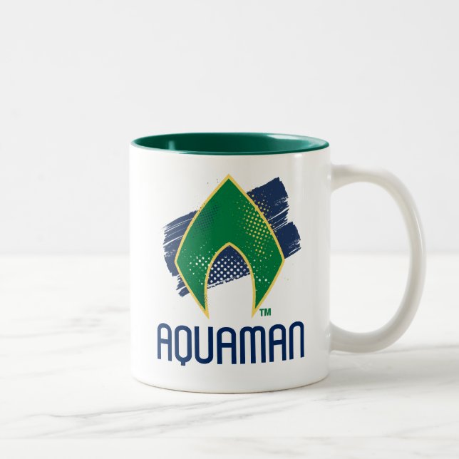 Justizielle Liga | Brush & Halftone Aquaman Symbol Zweifarbige Tasse (Rechts)
