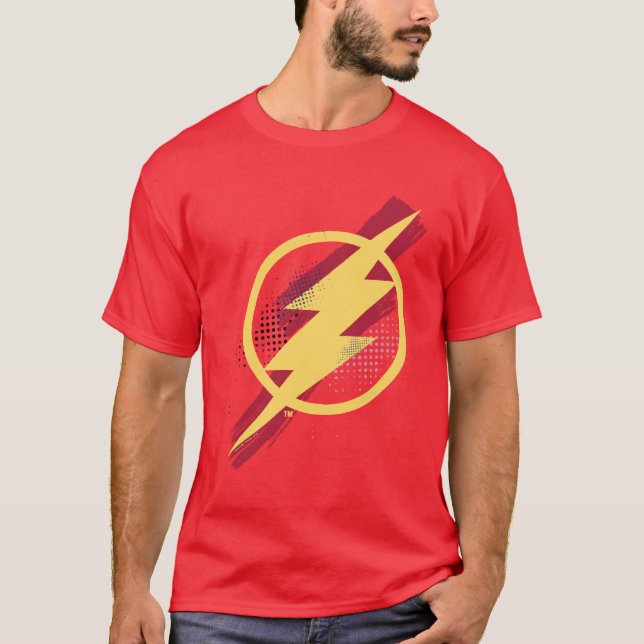 Justizielle Liga | Brush & Halftone Flash Symbol T-Shirt (Vorderseite)