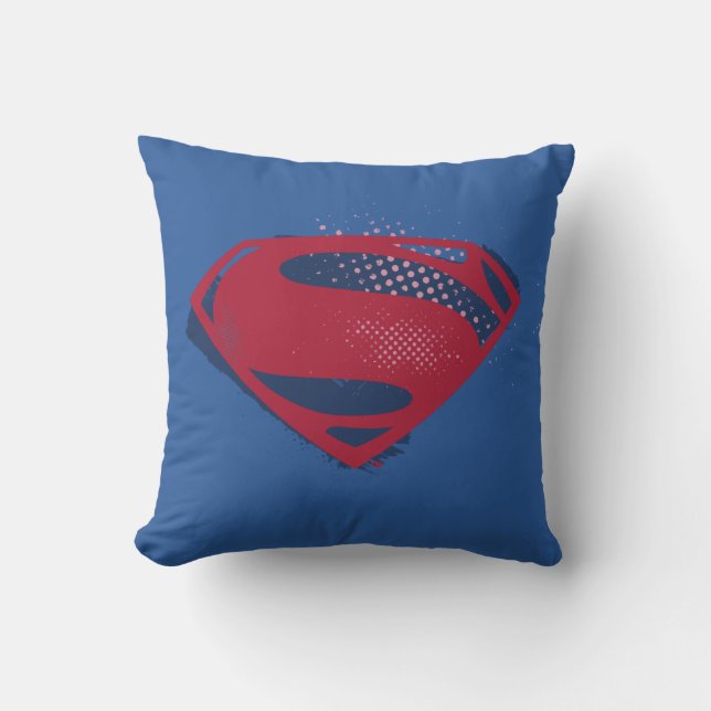 Justizielle Liga | Brush & Halftone Superman Symbo Kissen (Vorderseite)