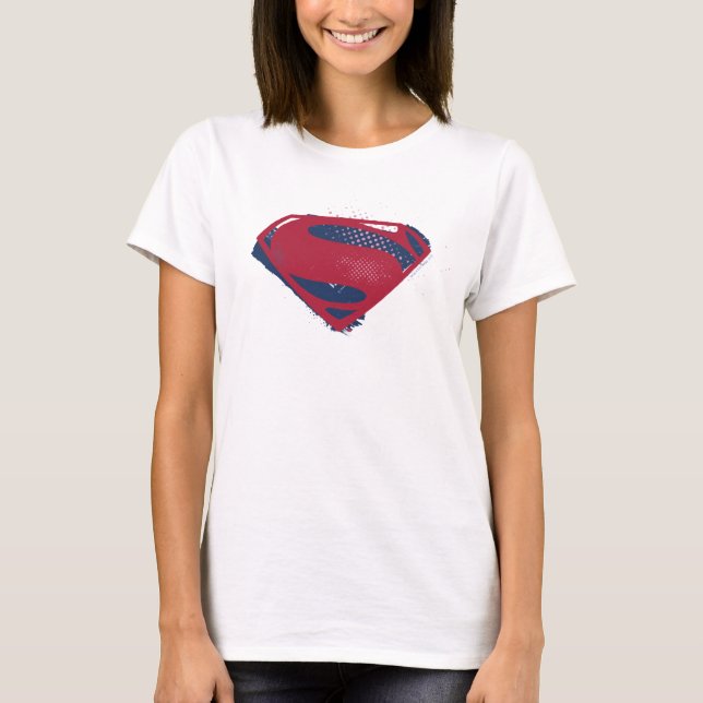 Justizielle Liga | Brush & Halftone Superman Symbo T-Shirt (Vorderseite)