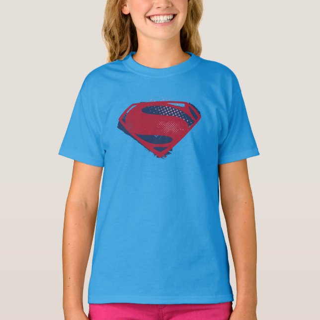 Justizielle Liga | Brush & Halftone Superman Symbo T-Shirt (Vorderseite)