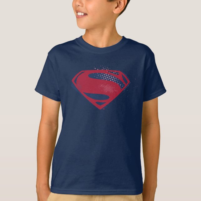Justizielle Liga | Brush & Halftone Superman Symbo T-Shirt (Vorderseite)