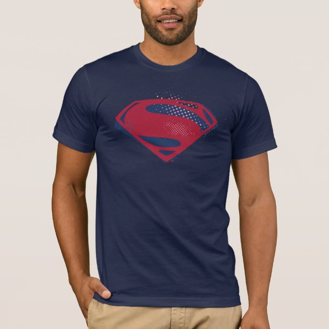 Justizielle Liga | Brush & Halftone Superman Symbo T-Shirt (Vorderseite)