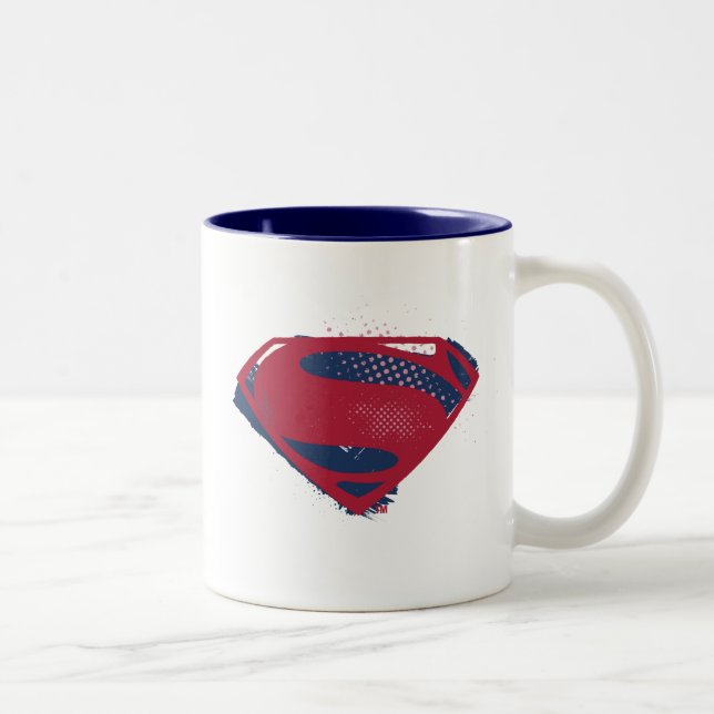 Justizielle Liga | Brush & Halftone Superman Symbo Zweifarbige Tasse (Rechts)