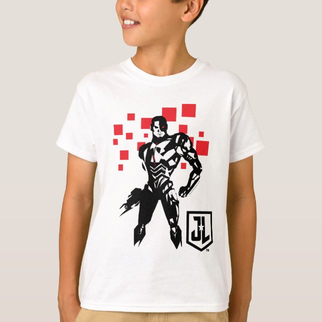 Justizielle Liga | Cyborg Digital Noir Pop Art T-Shirt (Vorderseite)