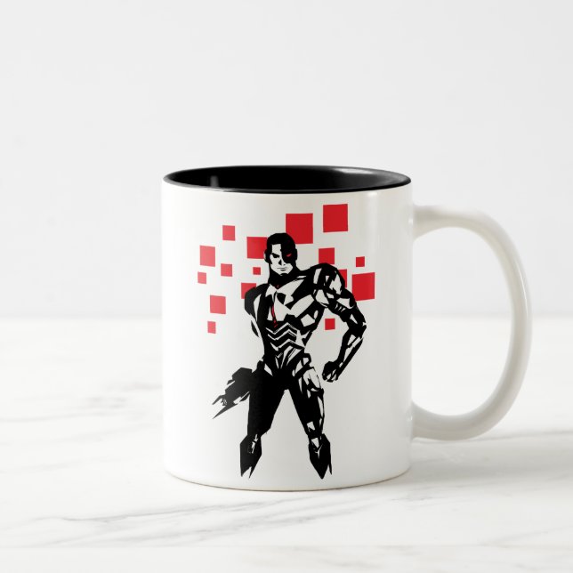 Justizielle Liga | Cyborg Digital Noir Pop Art Zweifarbige Tasse (Rechts)