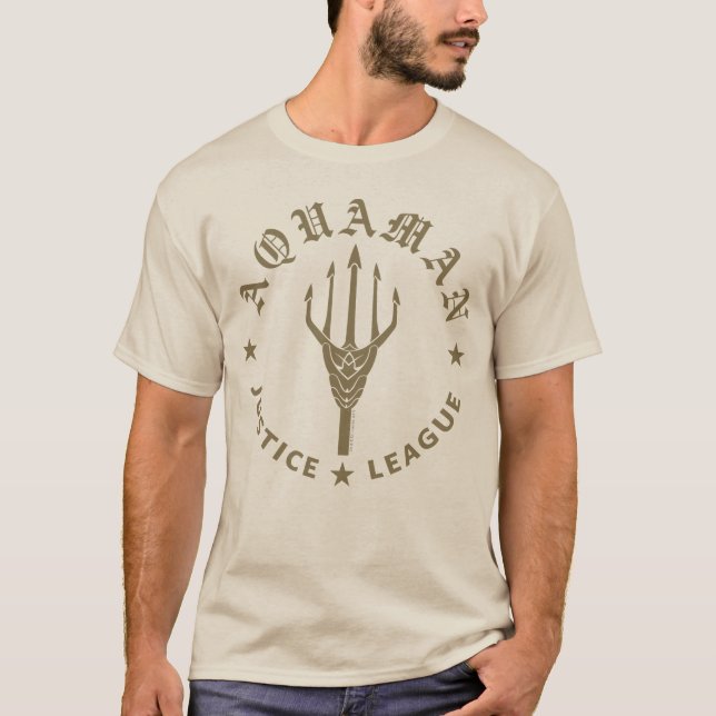 Justizielle Liga | Emblem Aquaman Retro Trident T-Shirt (Vorderseite)