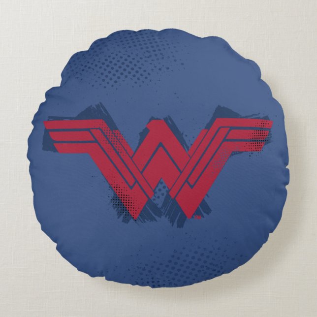 Justizielle Liga | Pinsel Wonder Woman Symbol Rundes Kissen (Vorderseite)