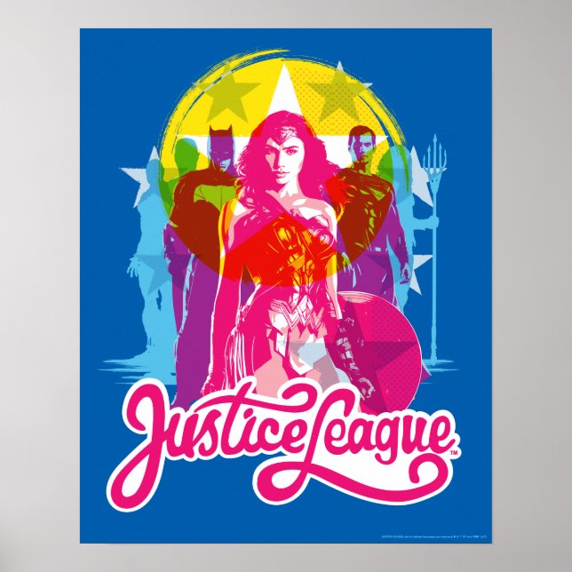 Justizielle Liga | Retro Group & Logo Pop Art Poster (Vorne)