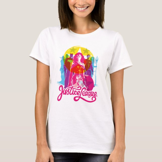 Justizielle Liga | Retro Group & Logo Pop Art T-Shirt (Vorderseite)