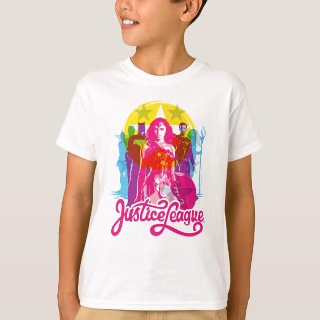 Justizielle Liga | Retro Group & Logo Pop Art T-Shirt (Vorderseite)