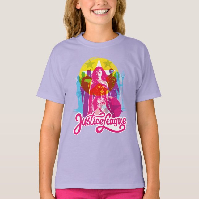 Justizielle Liga | Retro Group & Logo Pop Art T-Shirt (Vorderseite)