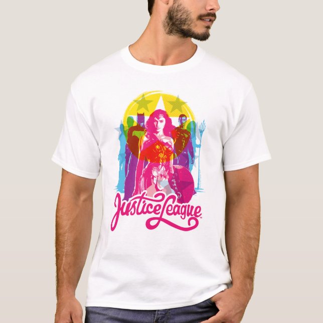 Justizielle Liga | Retro Group & Logo Pop Art T-Shirt (Vorderseite)