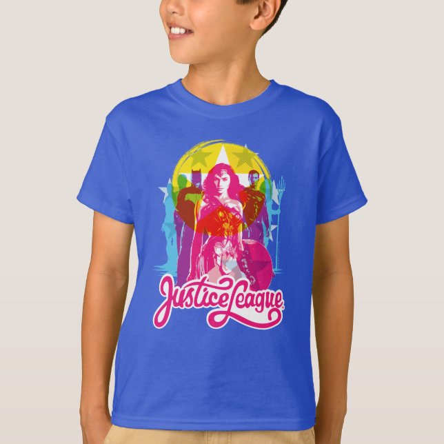 Justizielle Liga | Retro Group & Logo Pop Art T-Shirt (Vorderseite)