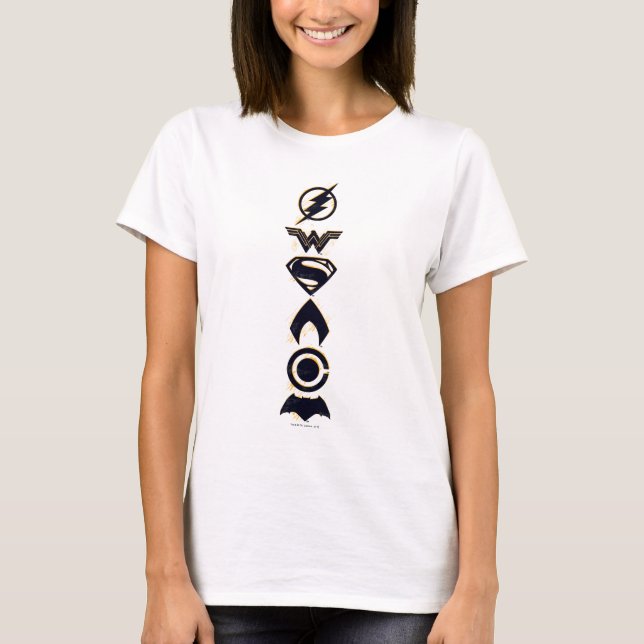 Justizielle Liga | Stylisierte Teamsymbole Lineup T-Shirt (Vorderseite)