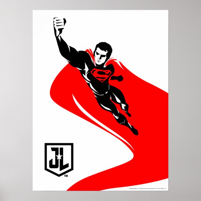 Justizielle Liga | Superman Flying Noir Pop Art Poster (Vorne)