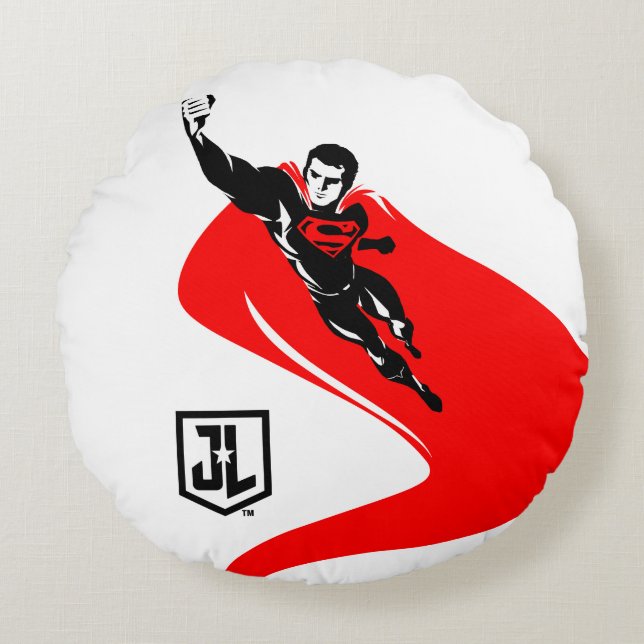 Justizielle Liga | Superman Flying Noir Pop Art Rundes Kissen (Vorderseite)
