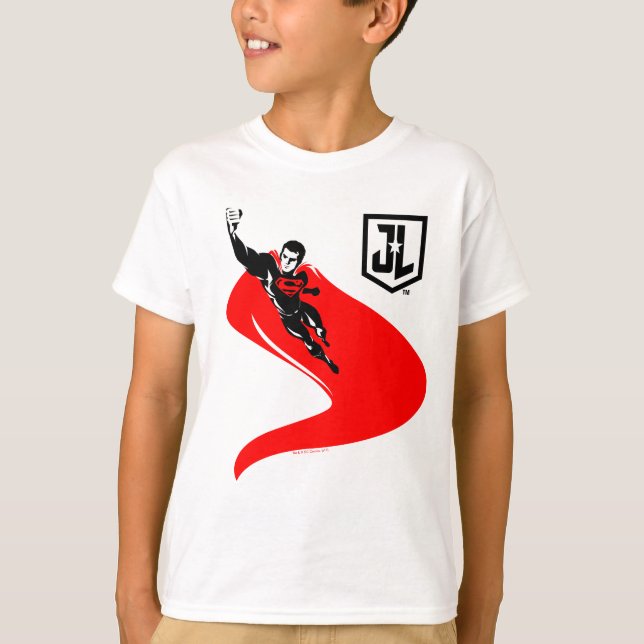 Justizielle Liga | Superman Flying Noir Pop Art T-Shirt (Vorderseite)