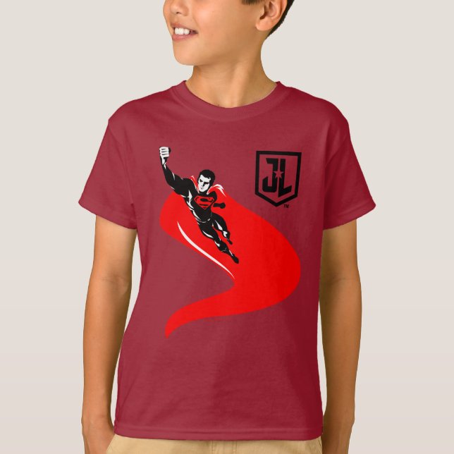 Justizielle Liga | Superman Flying Noir Pop Art T-Shirt (Vorderseite)