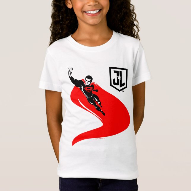 Justizielle Liga | Superman Flying Noir Pop Art T-Shirt (Vorderseite)