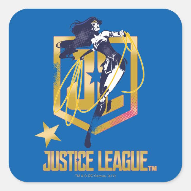 Justizielle Liga | Wonder Woman JL Logo Pop Art Quadratischer Aufkleber (Vorderseite)