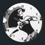 Justizielle Liga | Wonder Woman mit Lasso Pop Art Große Wanduhr<br><div class="desc">Karo aus diesem stilisierten zeichn der Wonder Woman der Gerechtigkeitsliga mit ihrer Brille. Diese Pose der Schwarz-Weiß-Silhouette wird durch ihren ikonischen roten Lippenstift und ihre goldene Lasso ausgeglichen.</div>
