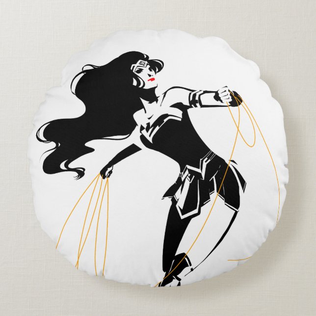 Justizielle Liga | Wonder Woman mit Lasso Pop Art Rundes Kissen (Vorderseite)