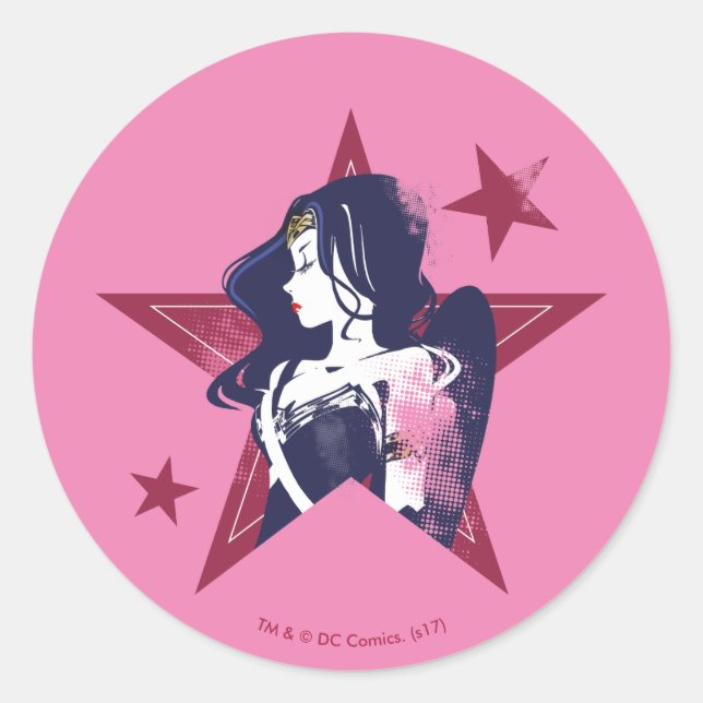 Justizielle Liga | Wonder Woman & Stars Pop Kunst  Runder Aufkleber (Vorderseite)