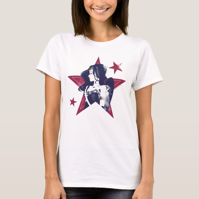 Justizielle Liga | Wonder Woman & Stars Pop Kunst  T-Shirt (Vorderseite)