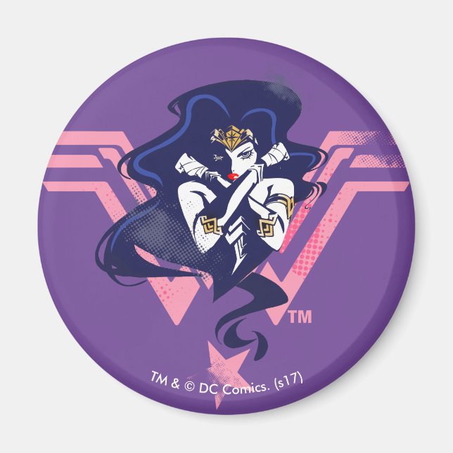 Justizielle Liga | Wonder Woman & Symbol Pop Art Magnet (Vorne)