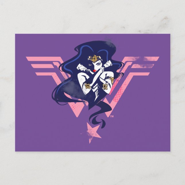 Justizielle Liga | Wonder Woman & Symbol Pop Art Postkarte (Vorderseite)