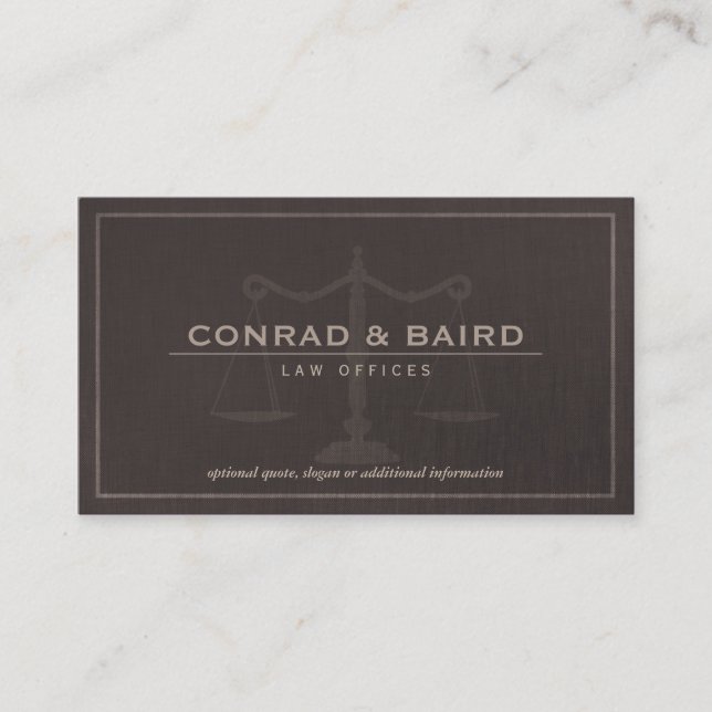 Justizskala Dark Brown Linen Look Visitenkarte (Vorderseite)